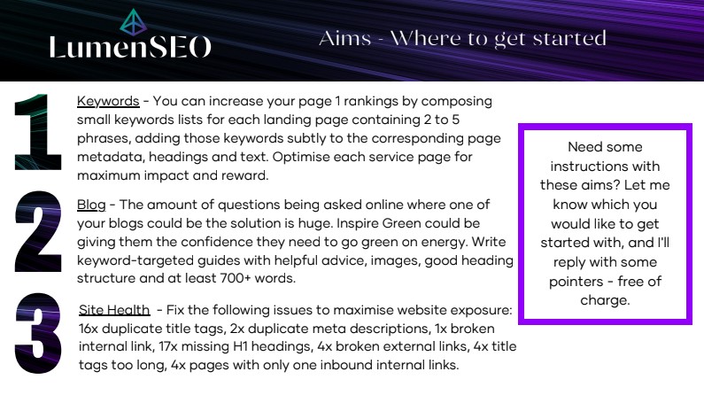 Next steps audit page for InspireGreen.