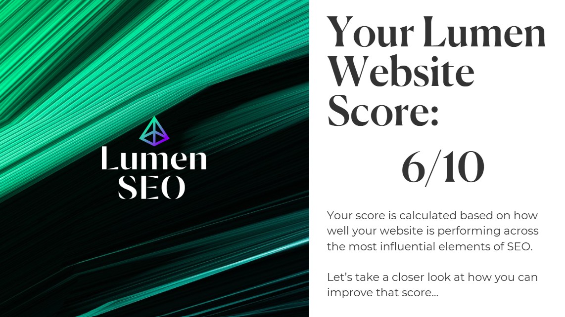 Audit page showing 'Your Lumen Website Score: 6/10'.